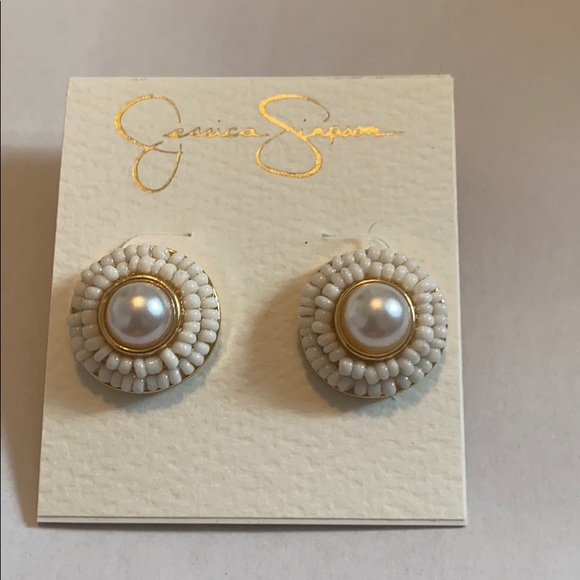 Jessica Simpson Jewelry - 🎈New! Jessica Simpson stud beaded earrings. White